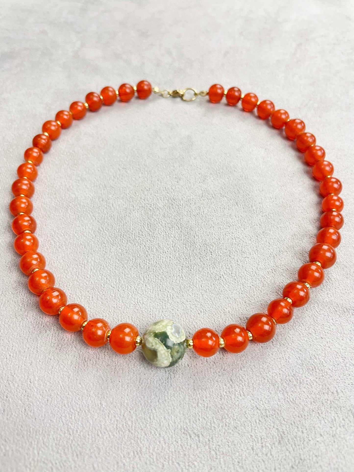 Vintage Rhyolite Orange Beaded Necklace