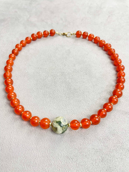 Vintage Rhyolite Orange Beaded Necklace