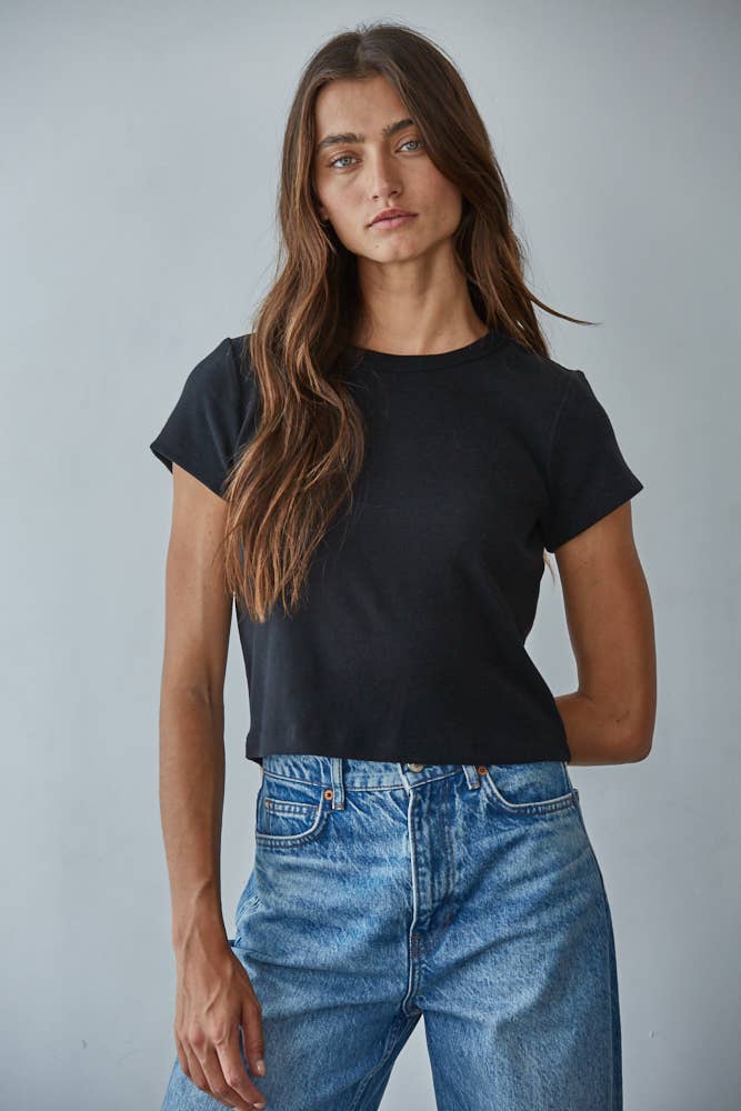 Cotton Round Neck Short Sleeve Crop Tee