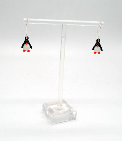Penguin Earrings - Black with Orange