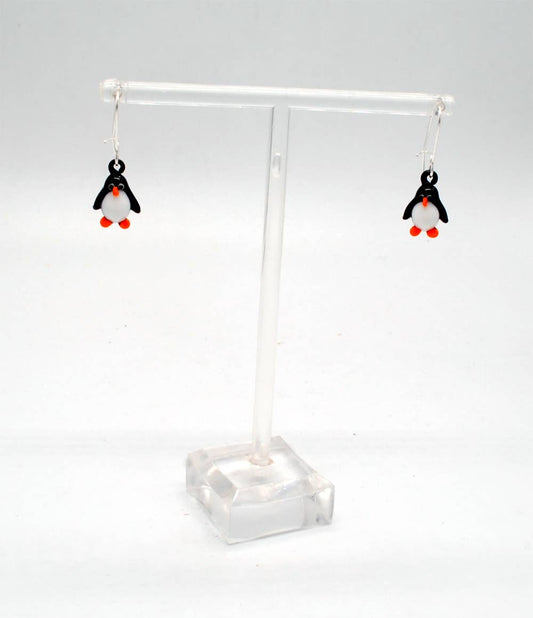 Penguin Earrings - Black with Orange