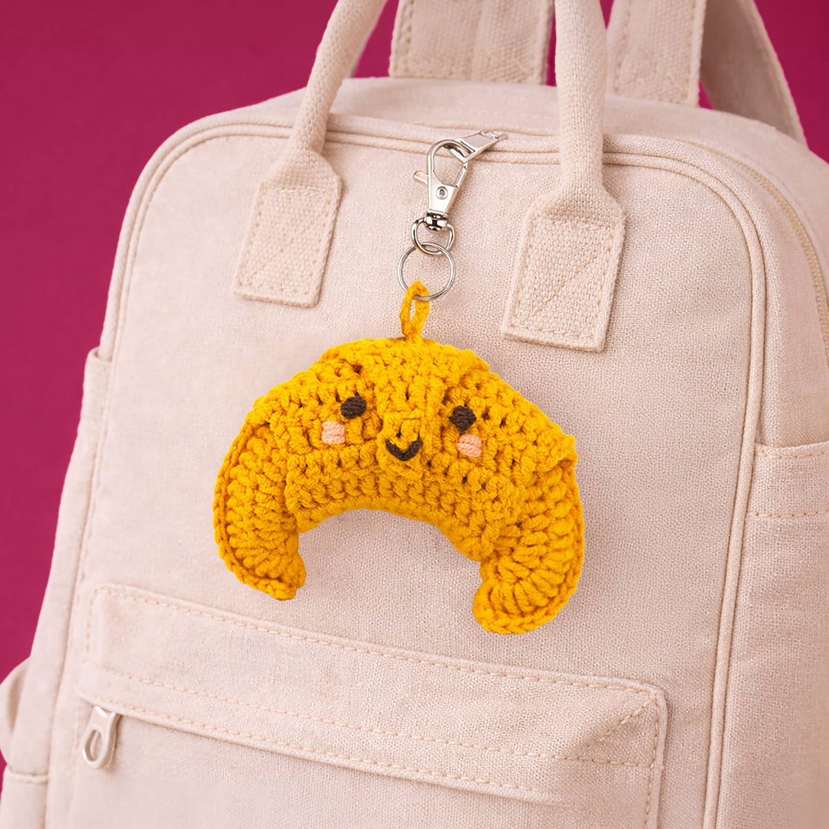 DIY Crochet Croissant Key Ring Kit