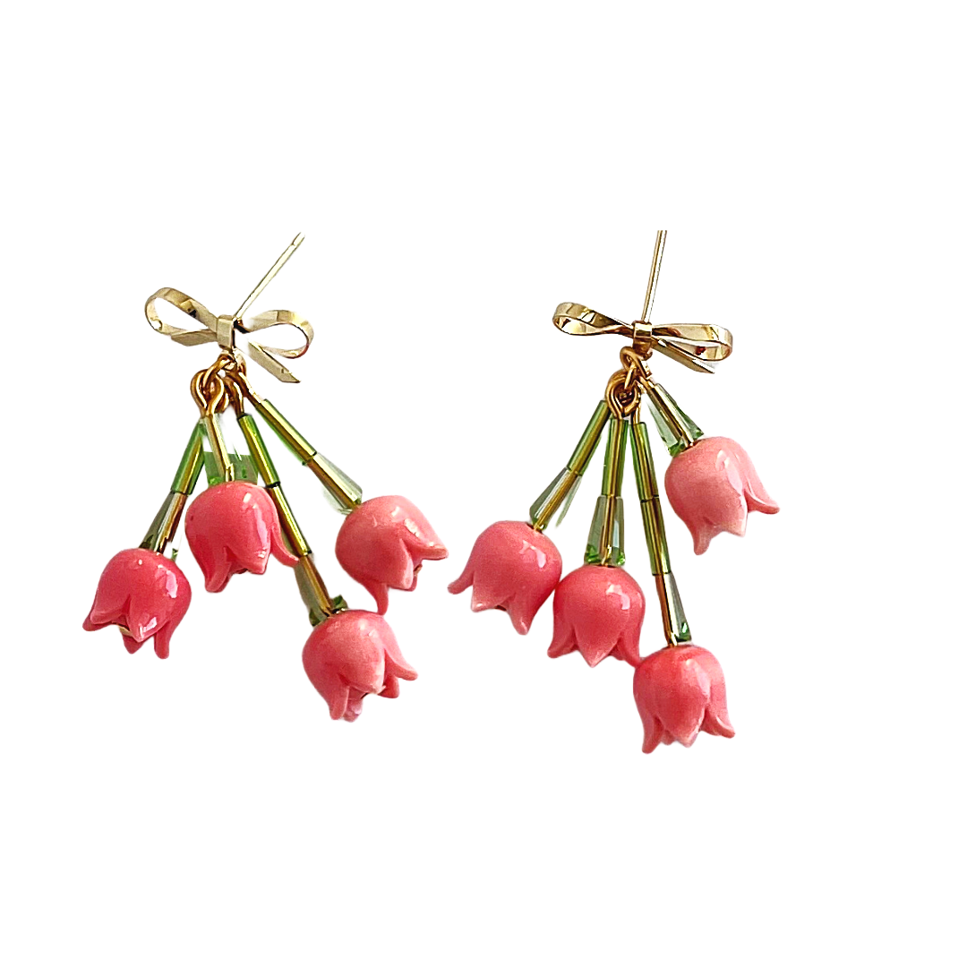 Upside Down Peach Tulips Bouquet Earrings