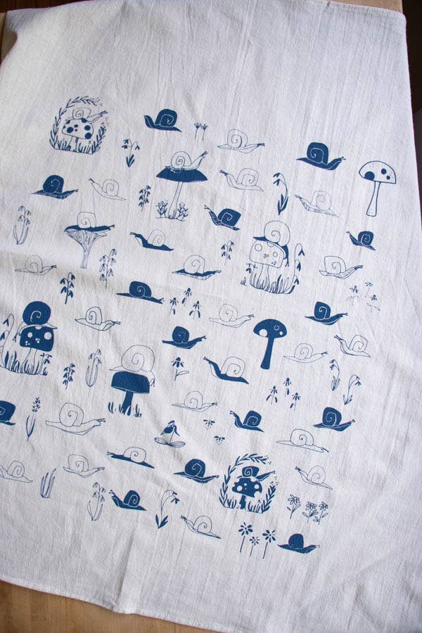 Snail, Handprinted Cotton Kitchen Towel