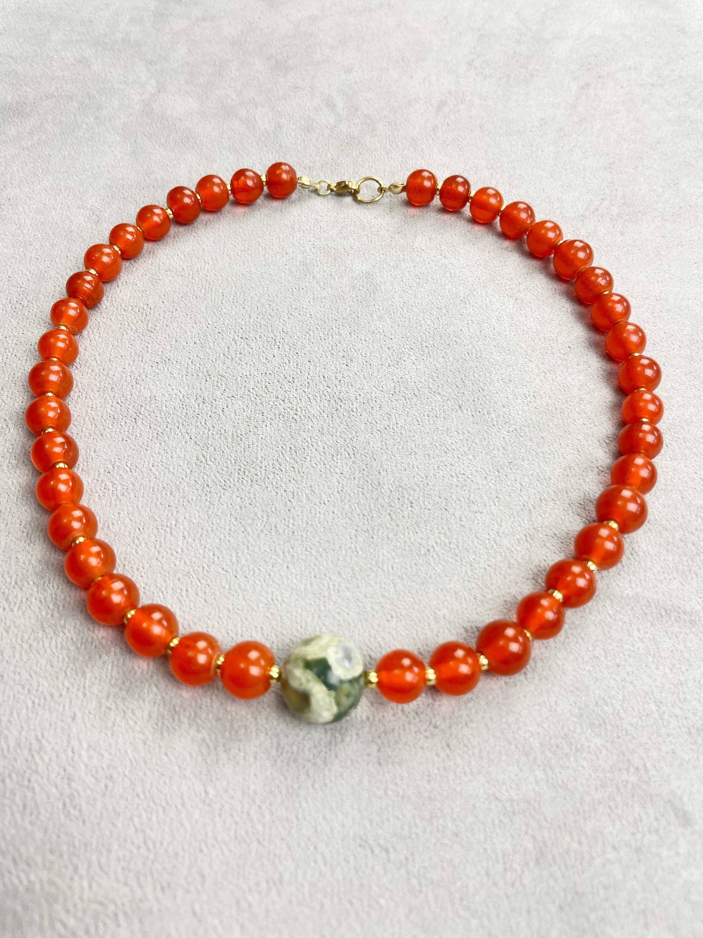 Vintage Rhyolite Orange Beaded Necklace