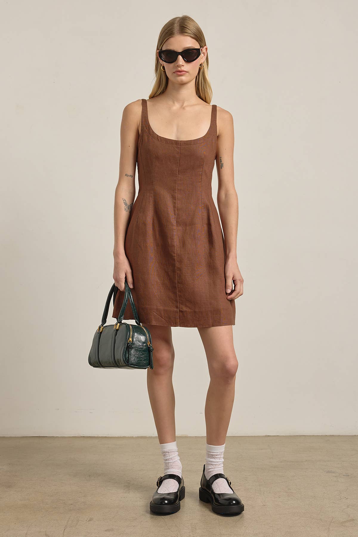 Linen Square Neck Mini Dress