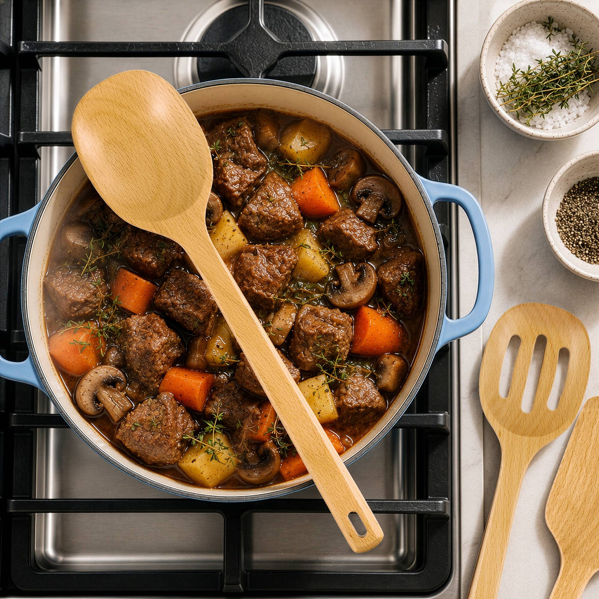 Beech Wood Cooking Utensils Set for Nonstick Pans