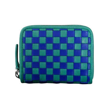 Checkerboard Woven Leather Zip Around Wallet