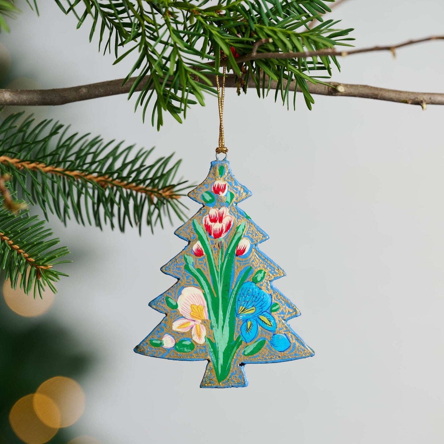 Floral Painted Willow Wood Tree Ornament