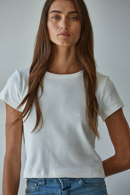 Cotton Round Neck Short Sleeve Crop Tee