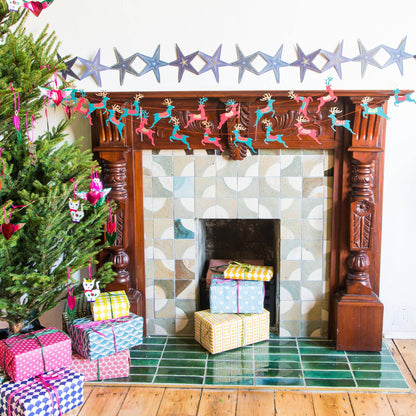 Bright Reindeer Sewn Paper Garland 3 Meters