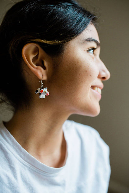 Hand Painted Ceramic Cow Earrings