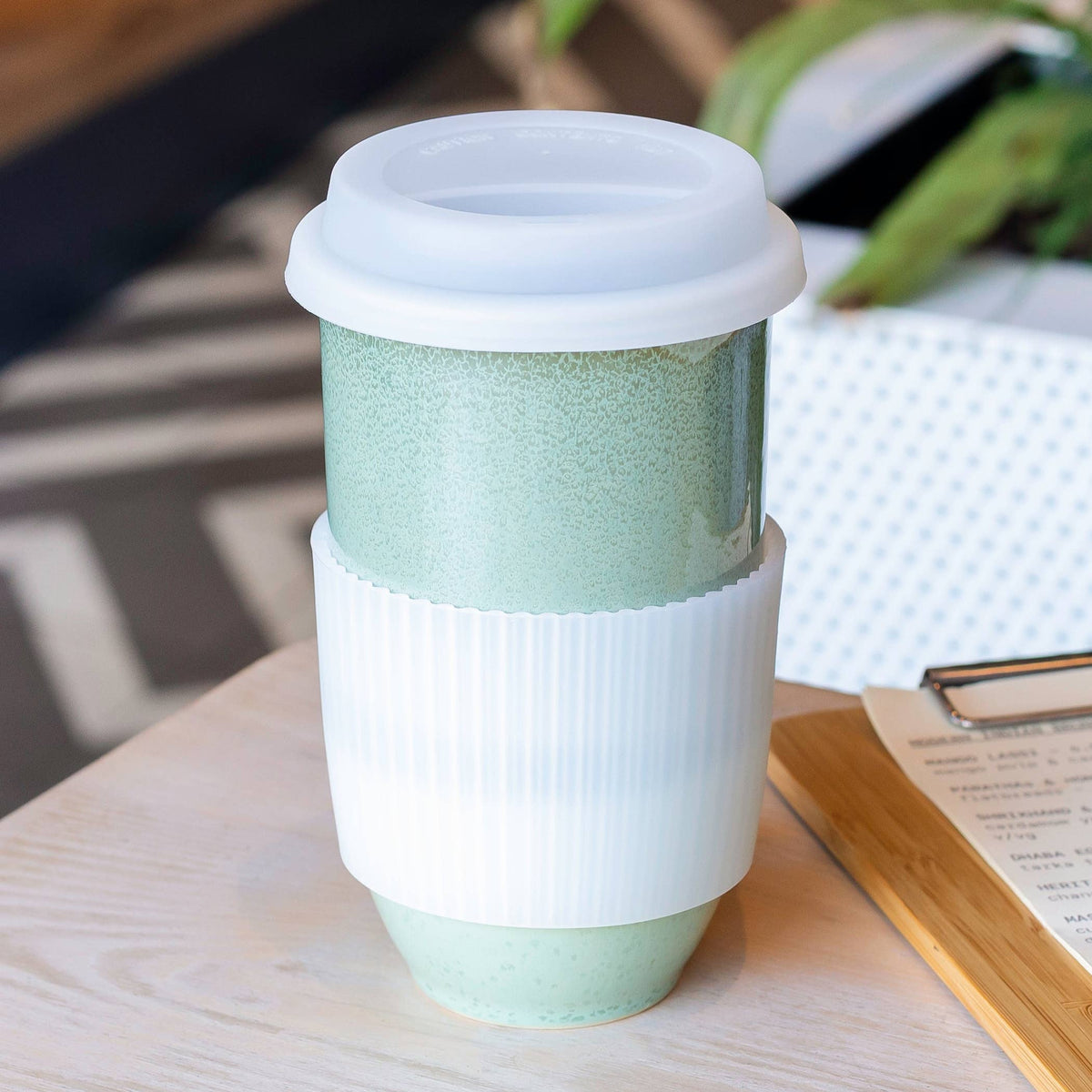 Emerald Green Ceramic Travel Mug with Lid, 16 oz