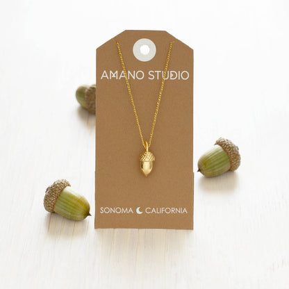 Acorn Pendant Necklace, Gold Plated Brass