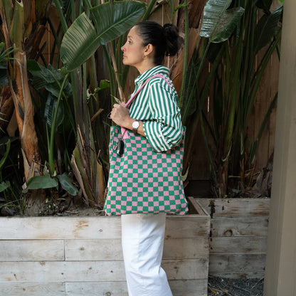 Pink and Green Checkered Everyday Tote Bag