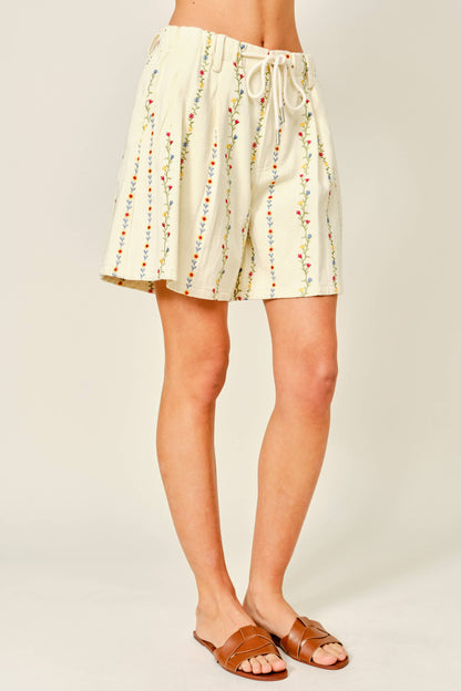 Flower Embroidered Long Shorts