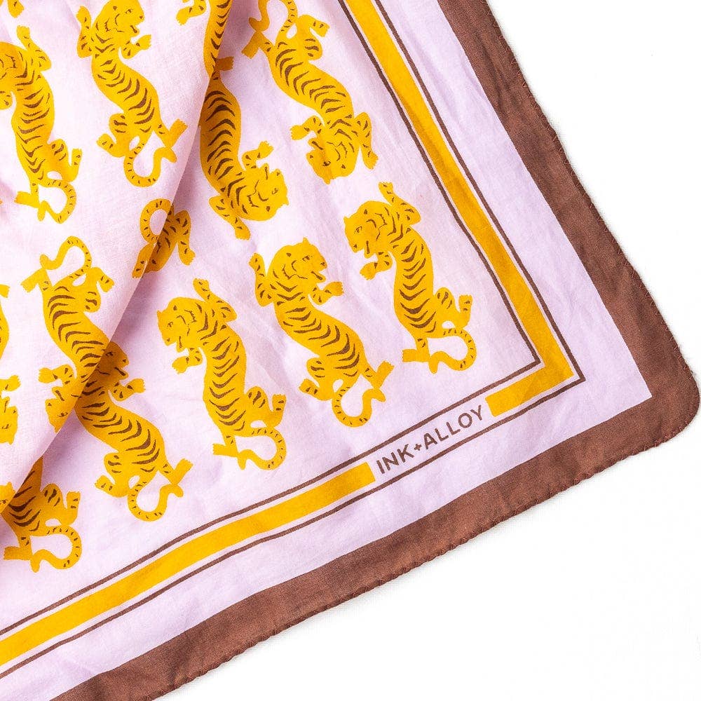 Tiger Print Square Scarf, Cotton