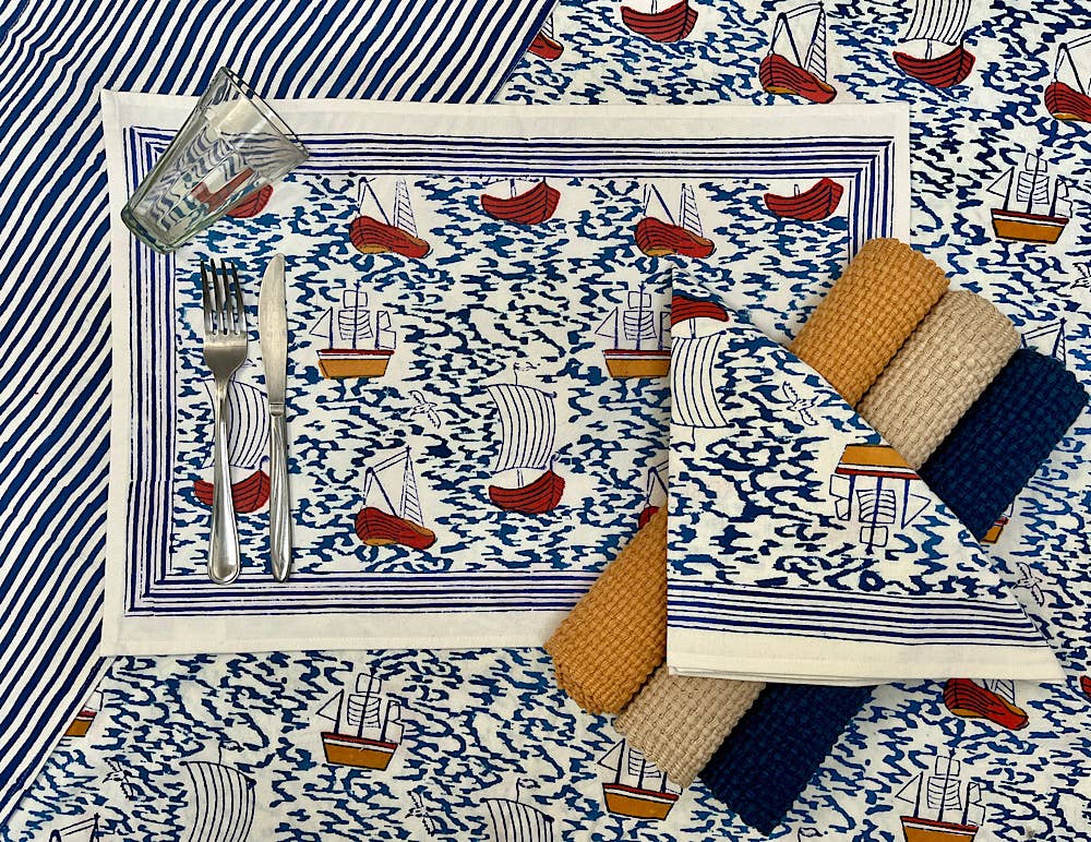 Napkins Harbor Boat Blue