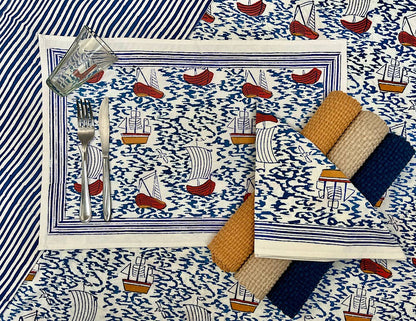 Napkins Harbor Boat Blue