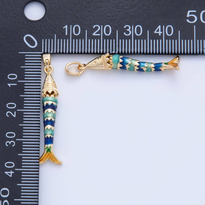 Blue Fish Enamel Necklace Charm Gold Filled