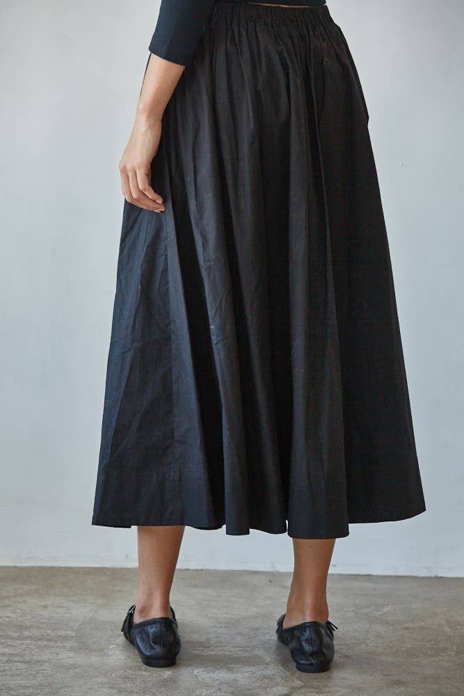Cotton Flare Midi Skirt with Side Pockets
