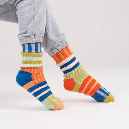 Patchwork Stripe Fleece Lined Knit House Socks