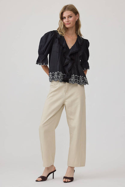 Cotton Barrel Leg Jeans