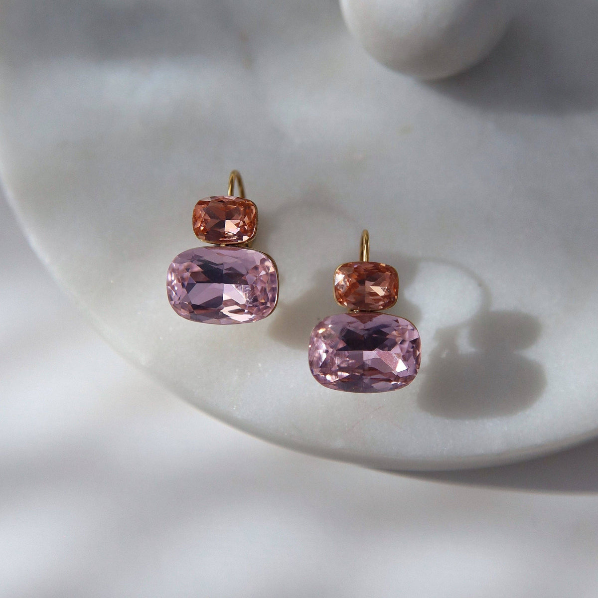 Blush Aura Pink Stone Drop Earrings Gold Plated