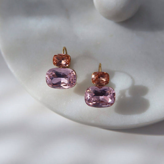 Blush Aura Pink Stone Drop Earrings Gold Plated