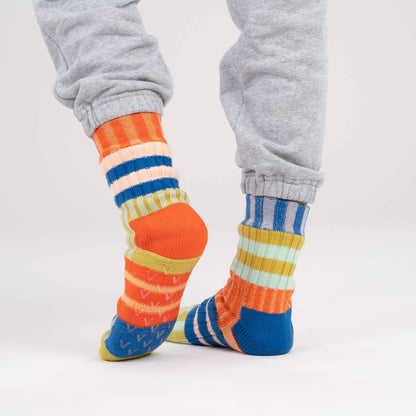 Patchwork Stripe Fleece Lined Knit House Socks
