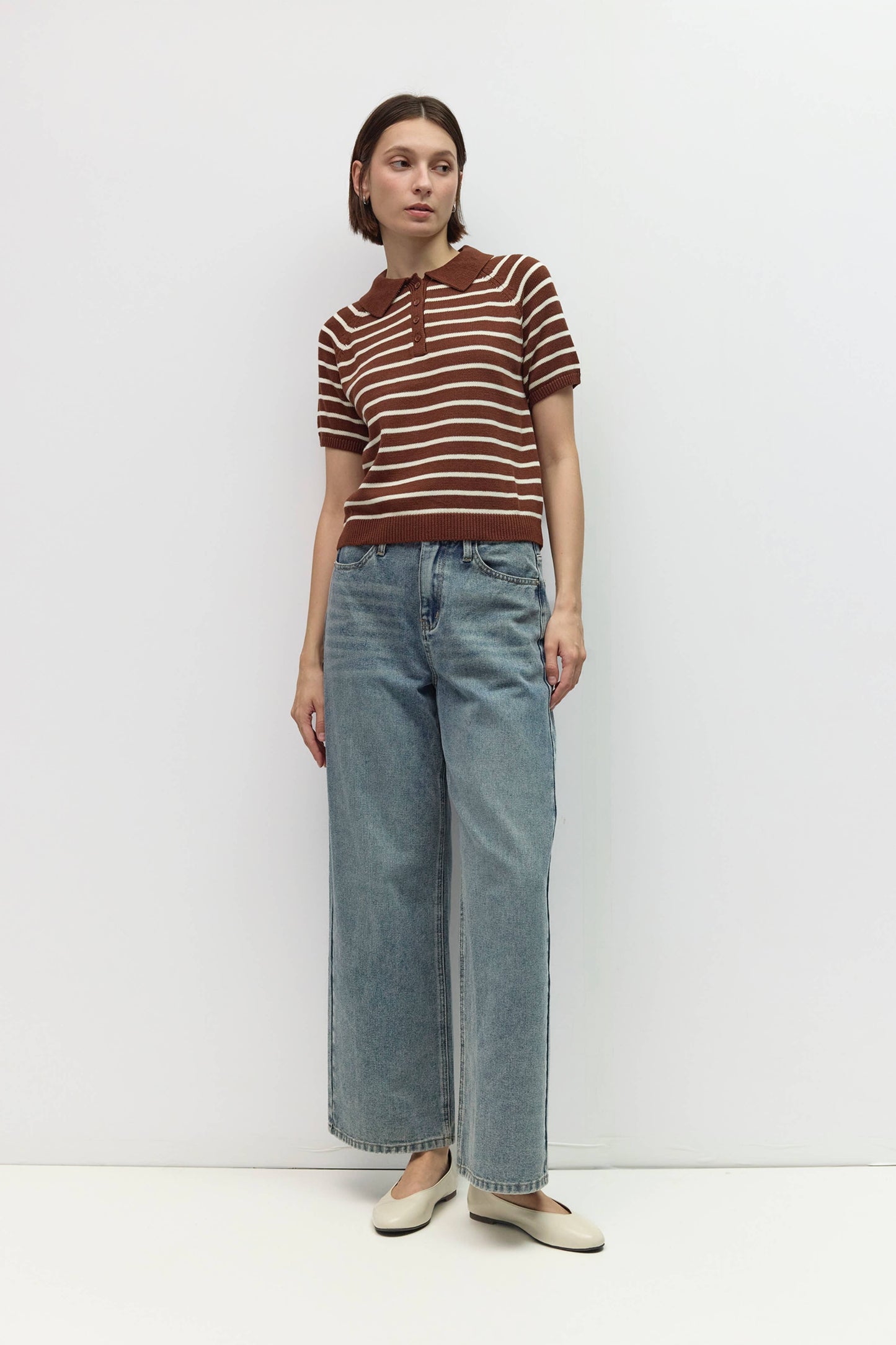 Ana Striped Raglan Collared Cotton Knit Top