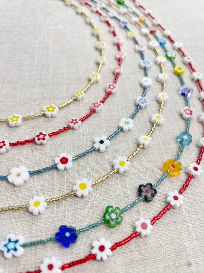 Glass Floral Beaded Delicate Necklace