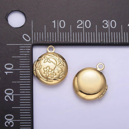 Flower Engraved Round Locket Necklace