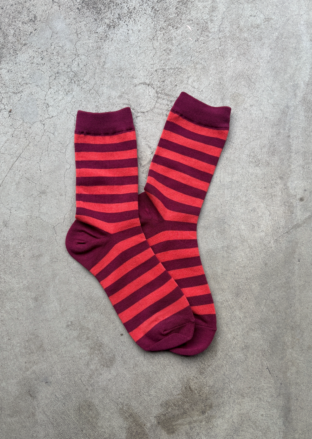 Burgundy and Red Striped Cotton Blend Socks