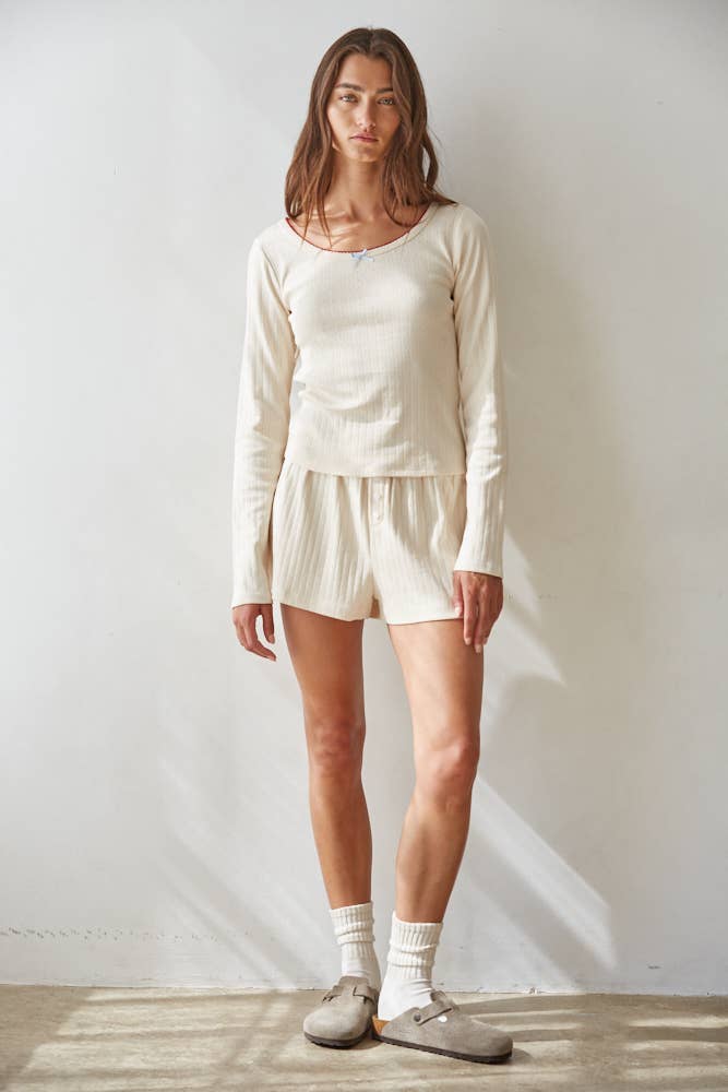 Pointelle Cotton Long Sleeve Top
