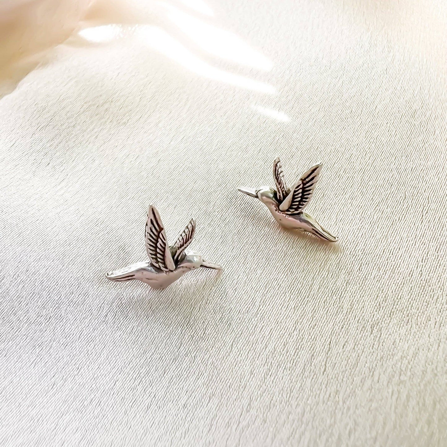 Silver Hummingbird Stud Earrings