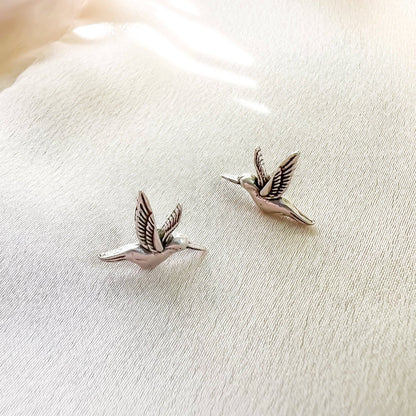 Silver Hummingbird Stud Earrings