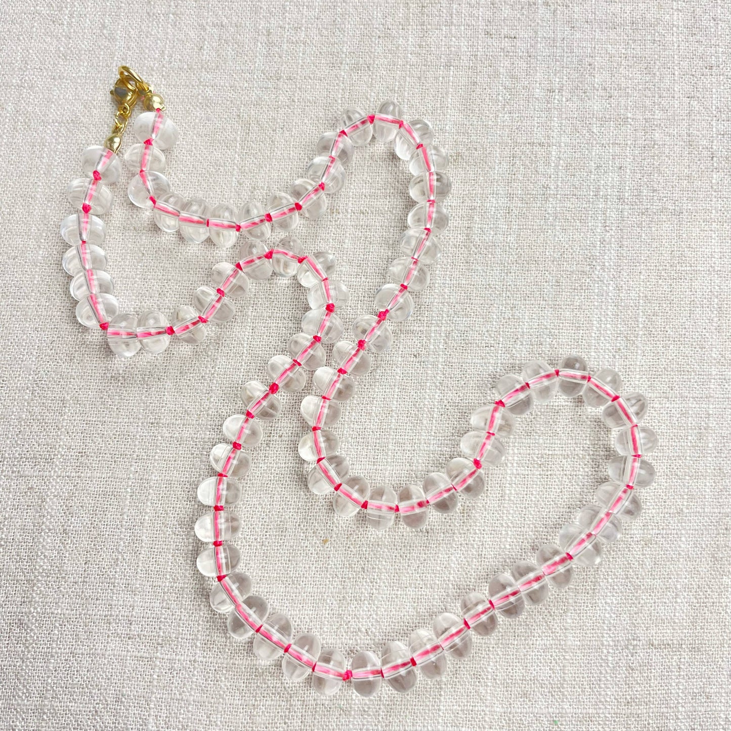 Clear Glass Hand-knotted Beaded Necklace