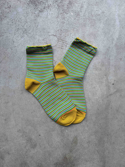 Micro Stripe Cotton Crew Socks Retro Colors