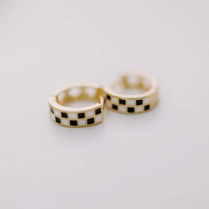 Black & White Checkered Hoops Earrings