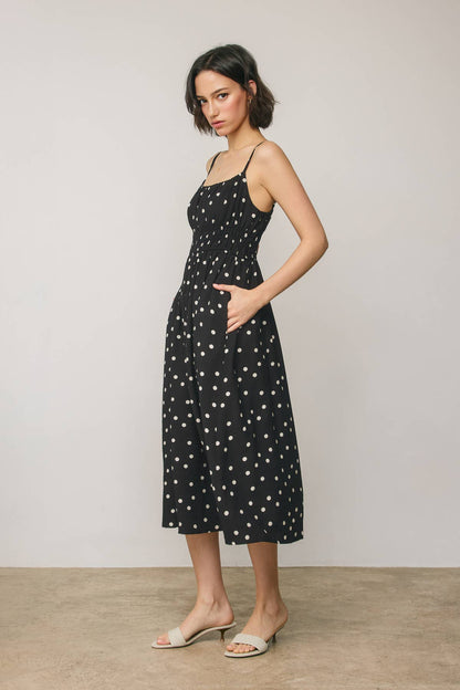 Polka Dot Spaghetti Strap Midi Waist Dress
