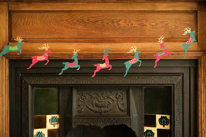 Bright Reindeer Sewn Paper Garland 3 Meters