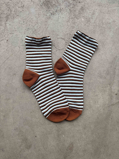 Micro Stripe Cotton Crew Socks Retro Colors
