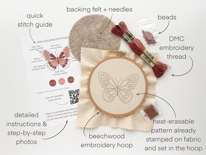 Butterfly Embroidery Kit, modern embroidery diy kit