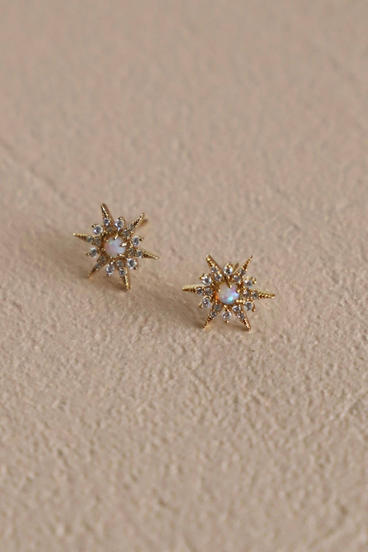 Opal Starburst Stud Earrings, Gold Plated