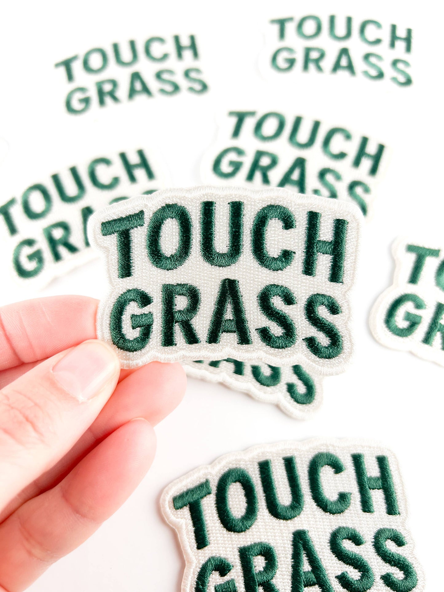 Touch Grass Embroidered Iron-On Patch