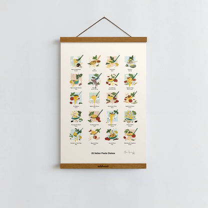 Italian Pasta Dishes Illustrated Poster