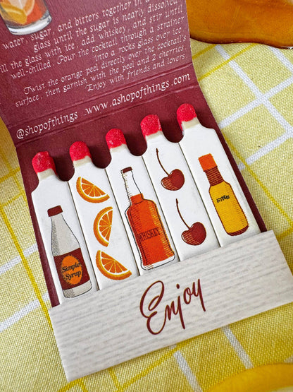 Old Fashioned Recipe Matchbook with Custom Colored Tips