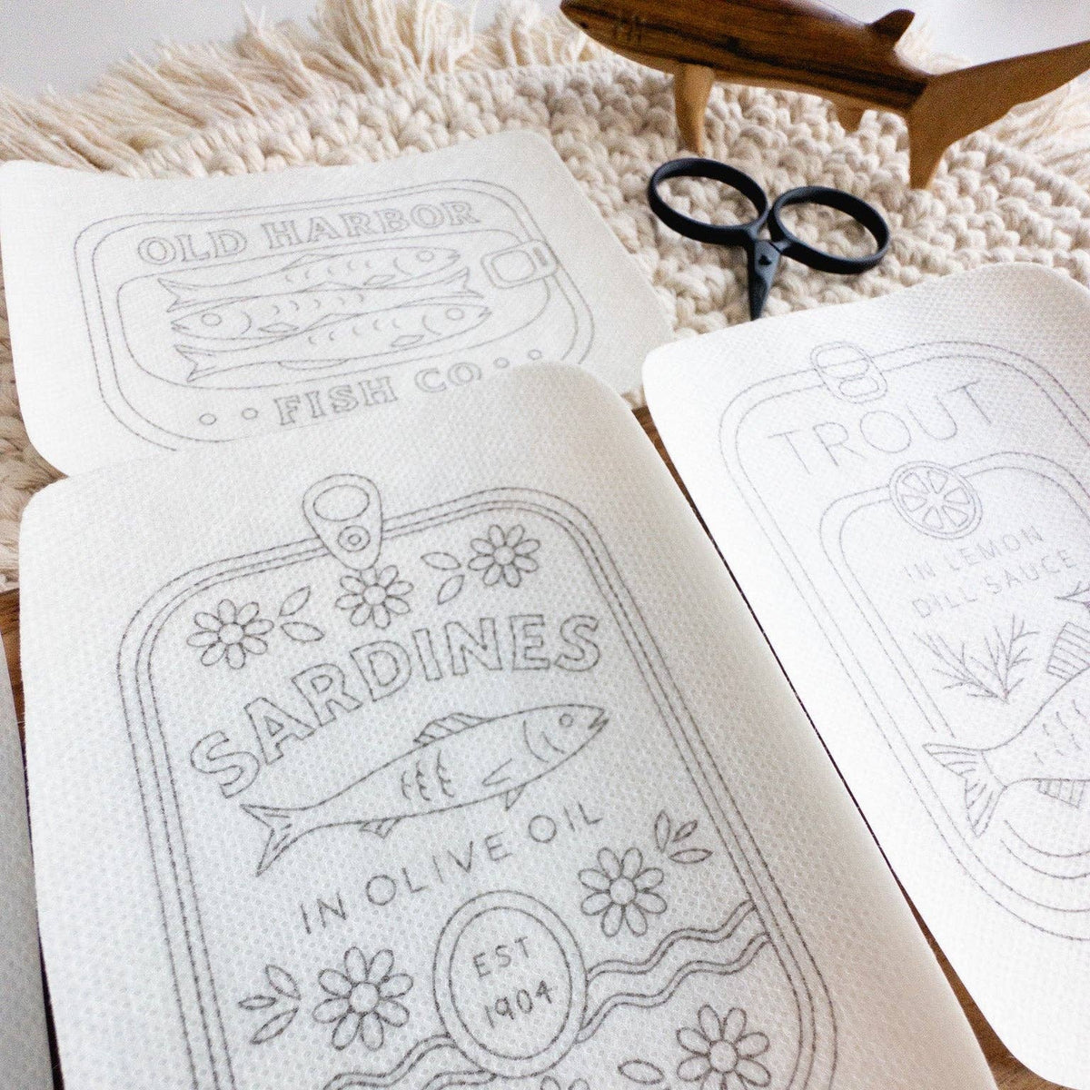 Tinned Fish Stick and Stitch Embroidery Patterns