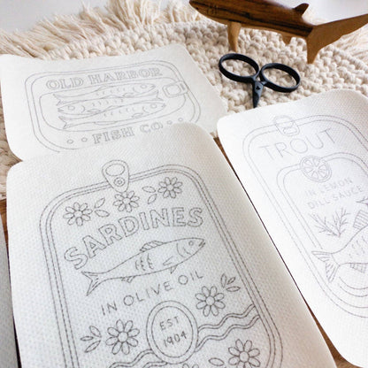Tinned Fish Stick and Stitch Embroidery Patterns